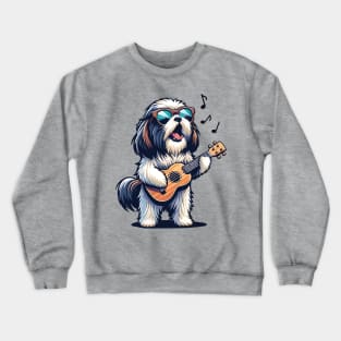 Dog Playing Guitar Singing Shih Tzu Funny Shih Tzu Grandma Crewneck Sweatshirt